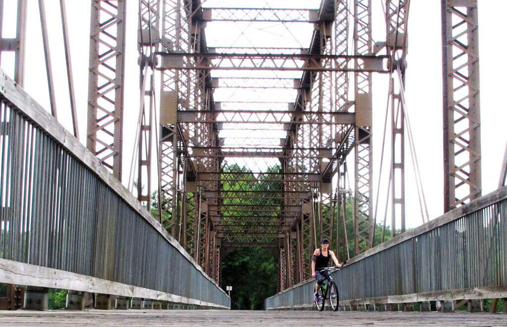 Iron bridge with biker crossing