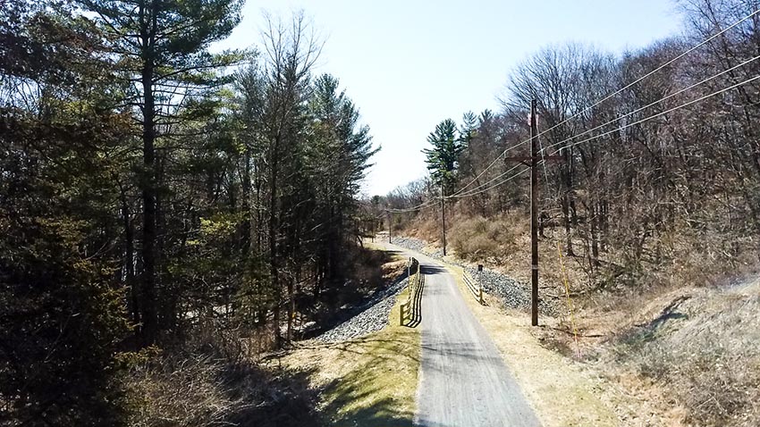 An elevated view of the Albany-Hudson Electric Trail in Kinderhook, New York