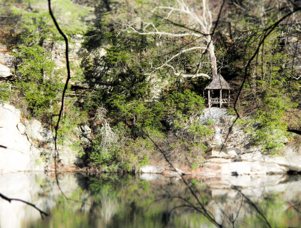 a gazebo in the woods at Mohonk Preserve in New Paltz, New York. 
